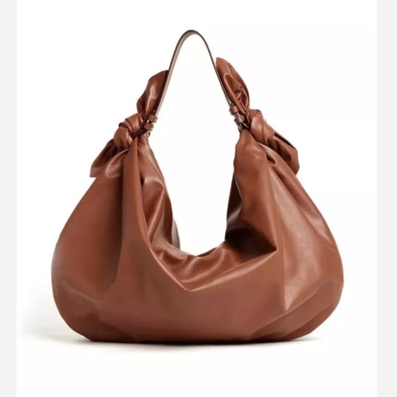 Mark Cross Scarf Hobo Bag Smooth Leather Acorn Brown NWT Made in Italy - Picture 1 of 7